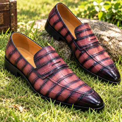 Men’s Crocodile Embossed Pointed-Toe Loafers