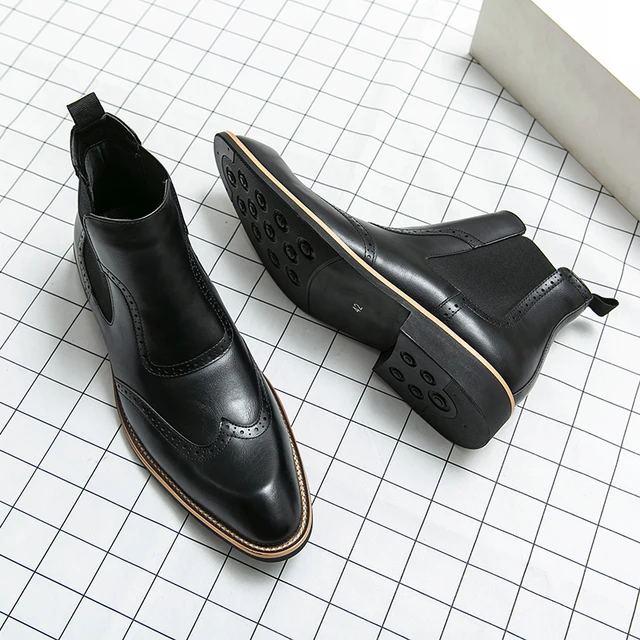 Chelsea Boots for Men Ankle Boots Business Square Toe Slip-On Handmade Mens Boots Free Shipping Size 38-45
