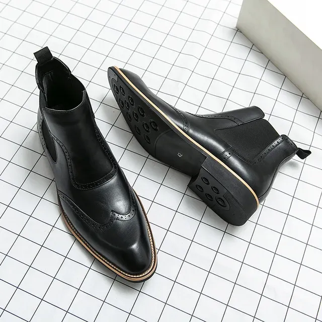 Chelsea Boots for Men Ankle Boots Business Square Toe Slip-On Handmade Mens Boots Free Shipping Size 38-45