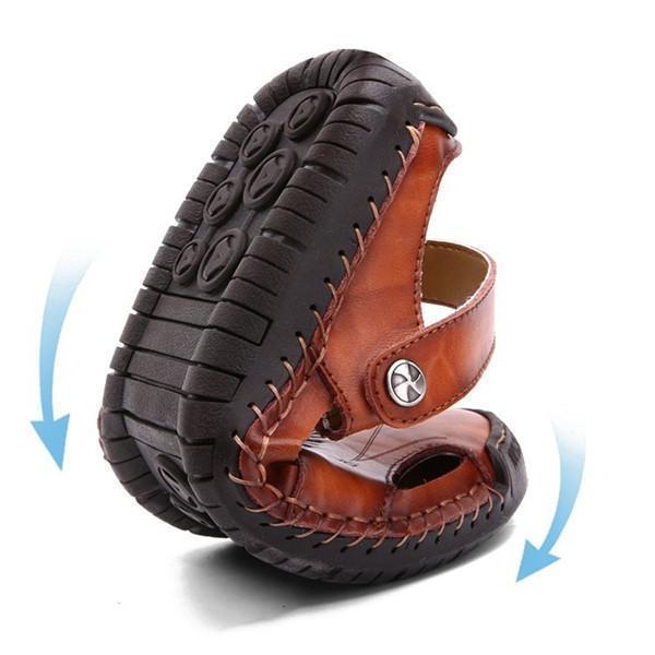 Men Hand Stitching Soft Outdoor Closed Toe Leather Sandals