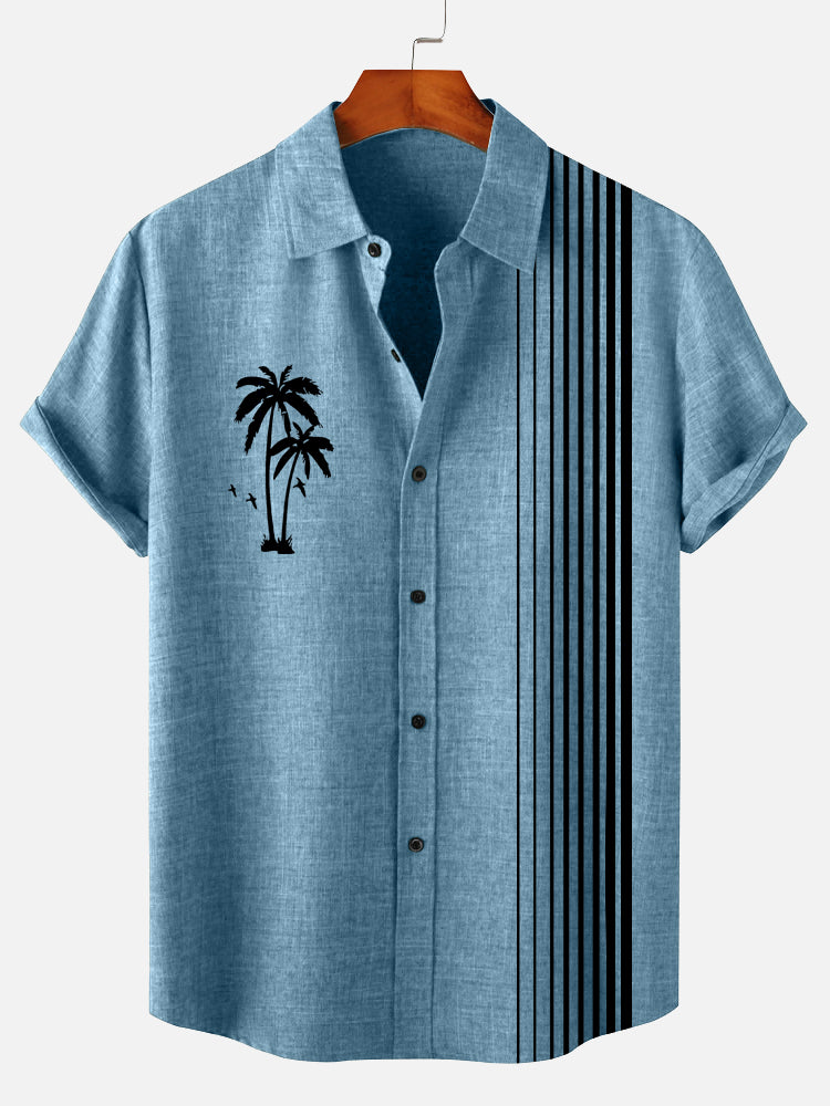 Men's Hawaiian Tiki Party Stripe Print Short Sleeve Shirt