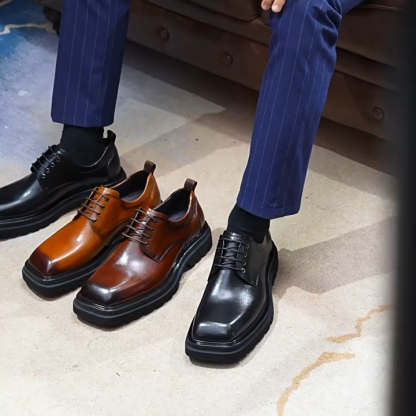 Men's Genuine Leather Square Toe Thick Sole Derby Shoes