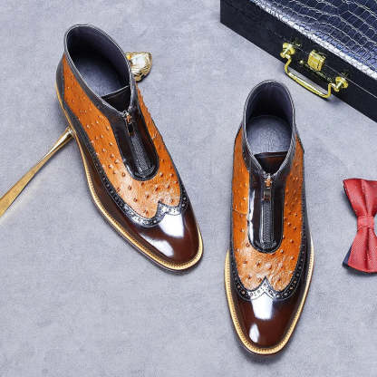 Front Zipper Genuine Leather Ankle Boots