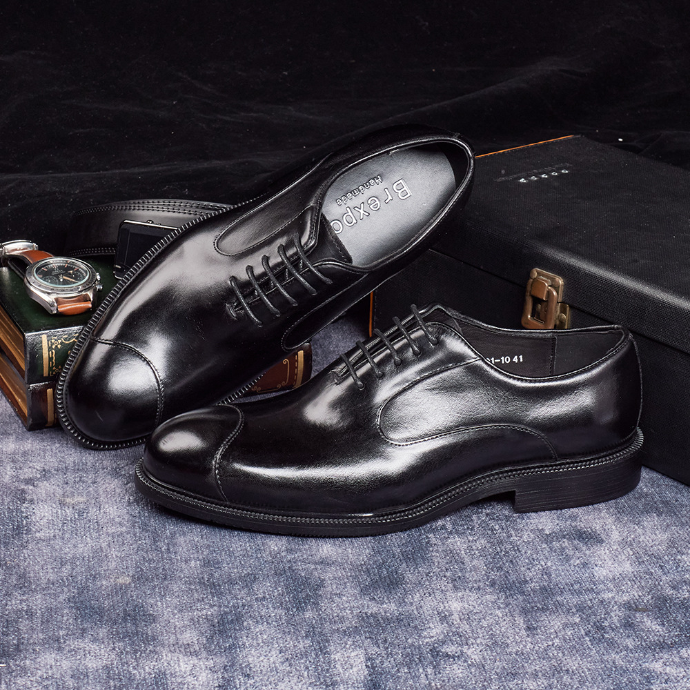 Men's Genuine Leather Pointed-Toe Business Lace-Up Oxford Shoes