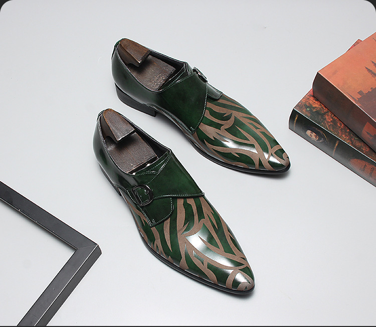 Men's Full-Grain Leather Pattern-Printed Monk Shoes