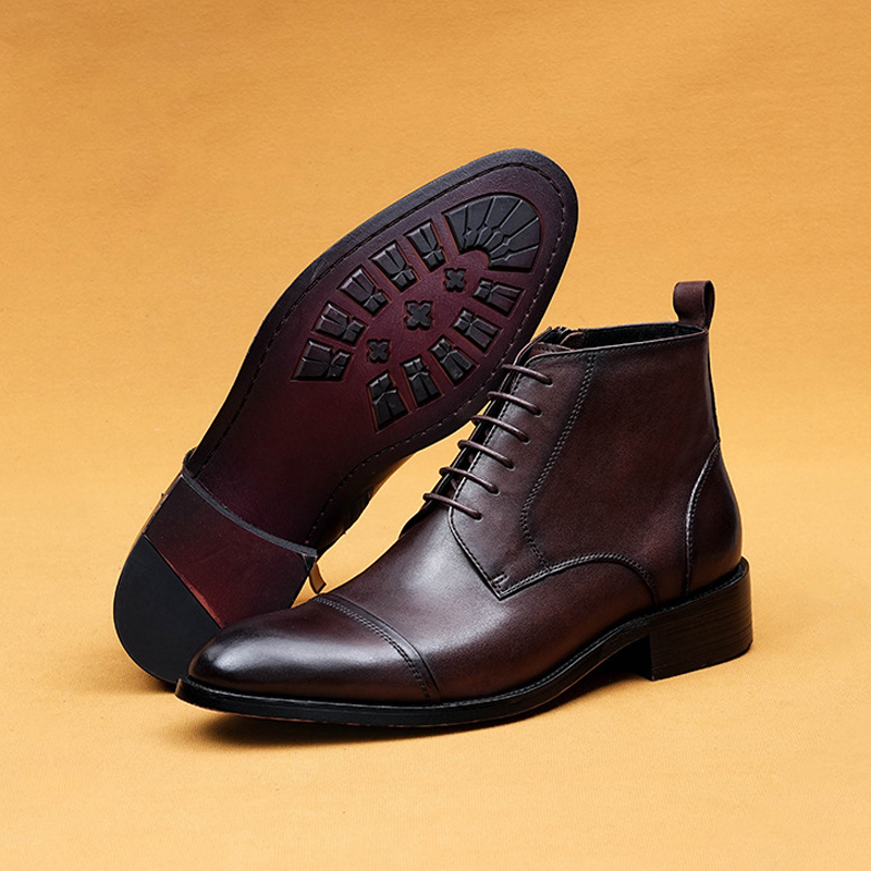 Men's Full-Grain Leather Zipper Slip-On Martens Ankle Boots