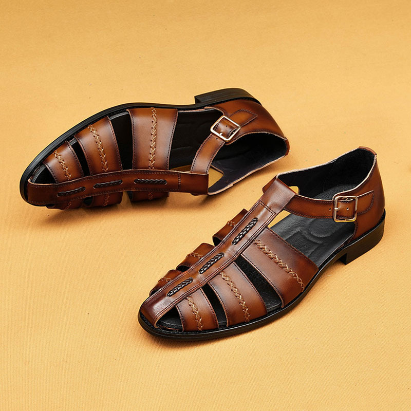 Men's Summer Genuine Leather Vintage Handwoven Roman Sandals