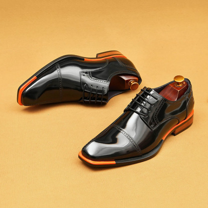 Men's Genuine Patent Leather British-Style Square-Toe Business Formal Derby Shoes