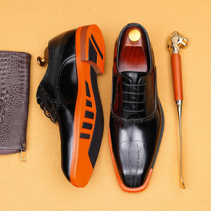 Men's Genuine Leather Letter-Printed Brogued Oxford Shoes