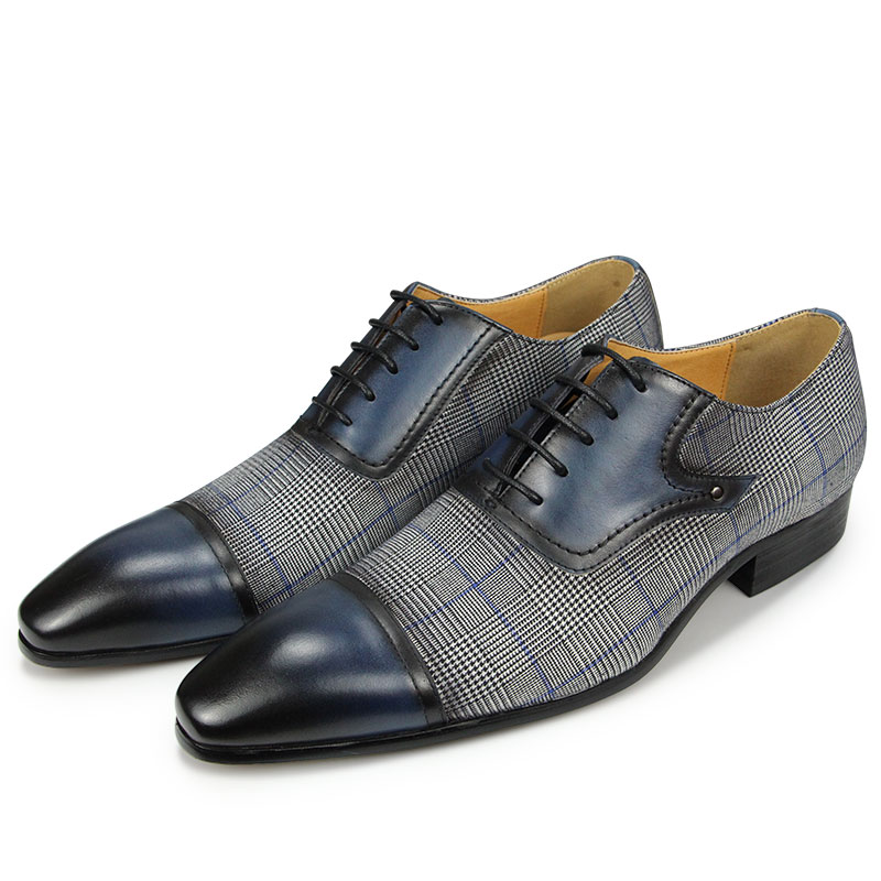 [Copy]Men's Crocodile Print Leather Oxford Shoes - Brown & Black