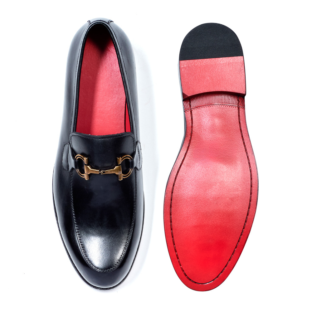 Men's shiny leather loafers with metal horsebit