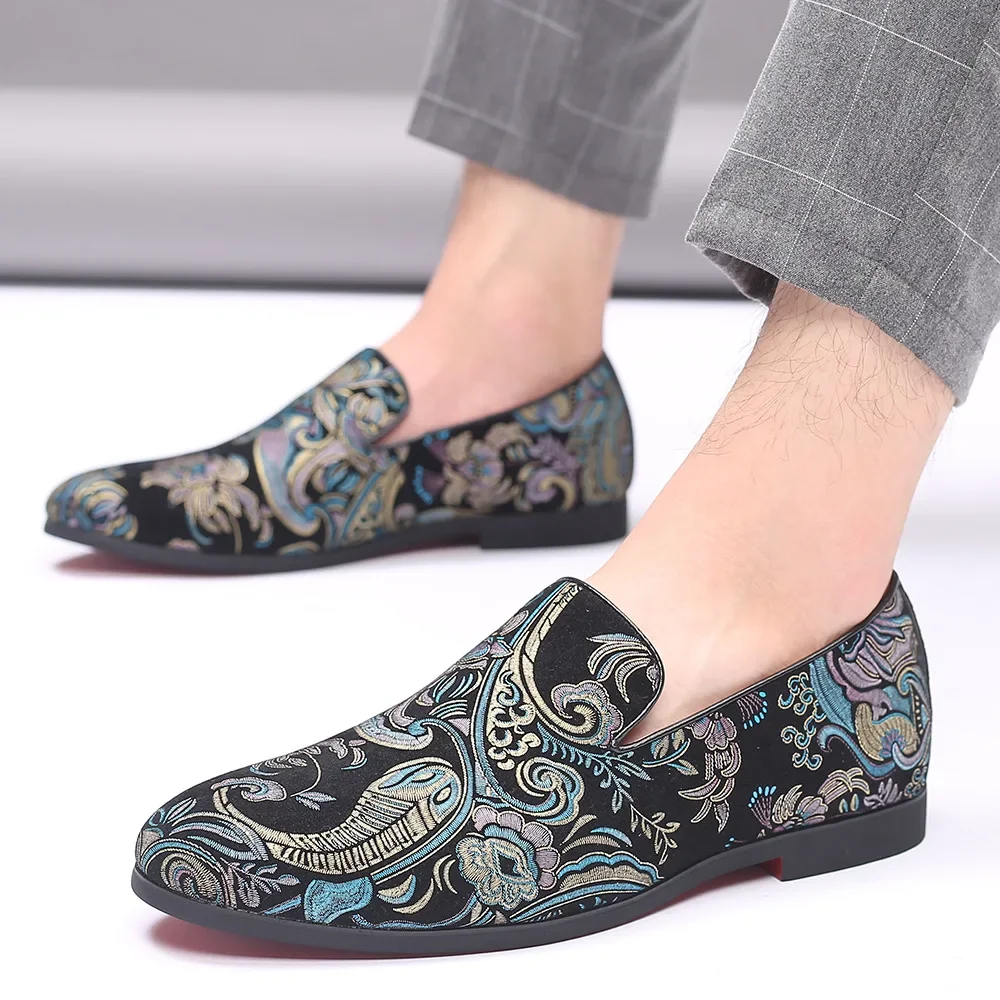 Red Sole Loafers for Men Slip-On Canvas Round Toe Handmade Fashion Business Men Shoes  Size 38-48