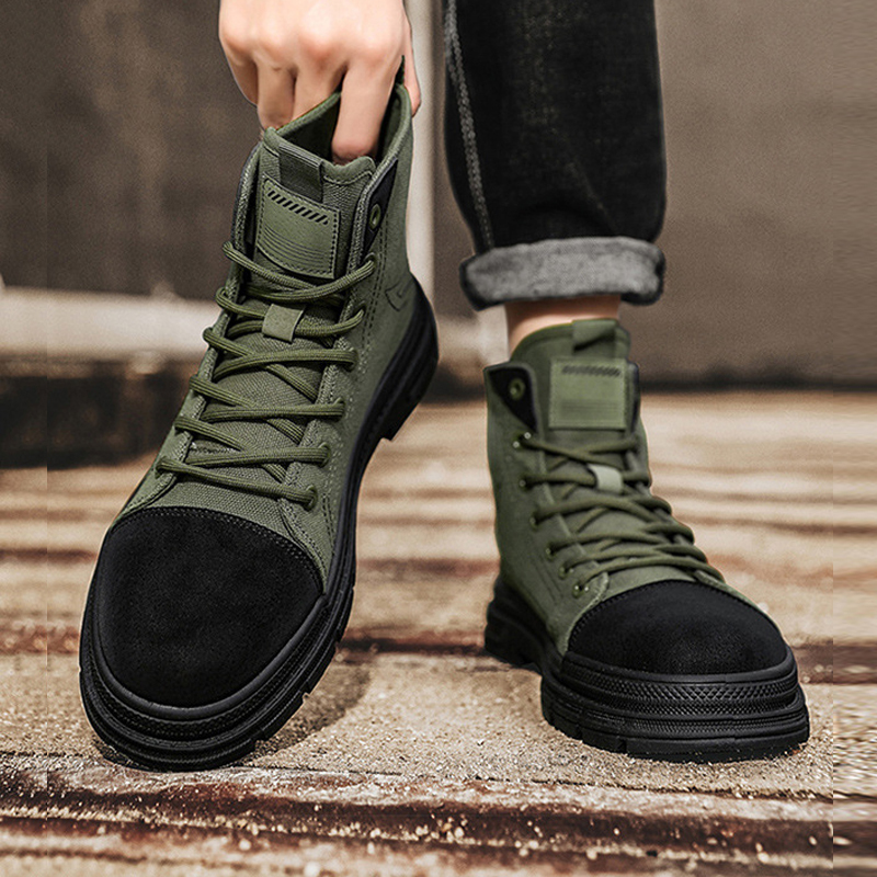Men's High-Top Casual Canvas Lace-Up Platform Work Boots