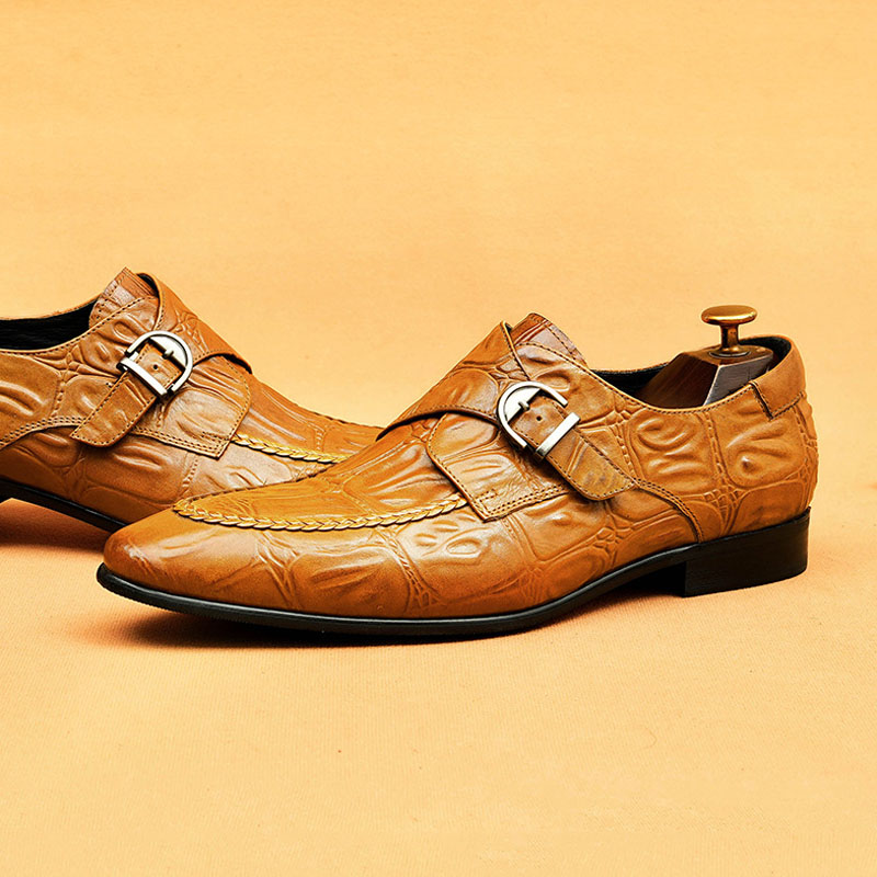 Men's Genuine Leather Formal Buckle Slip-On Business Monk Shoes