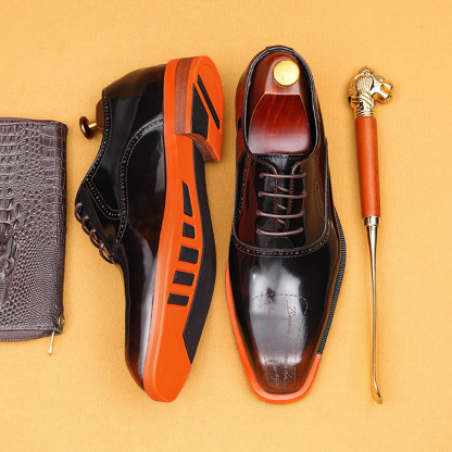 Men's Genuine Leather Letter-Printed Brogued Oxford Shoes