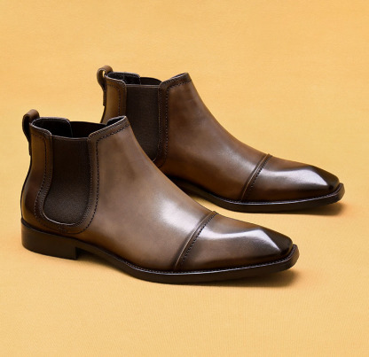 Men's Genuine Leather Square-Toe Chelsea Boots