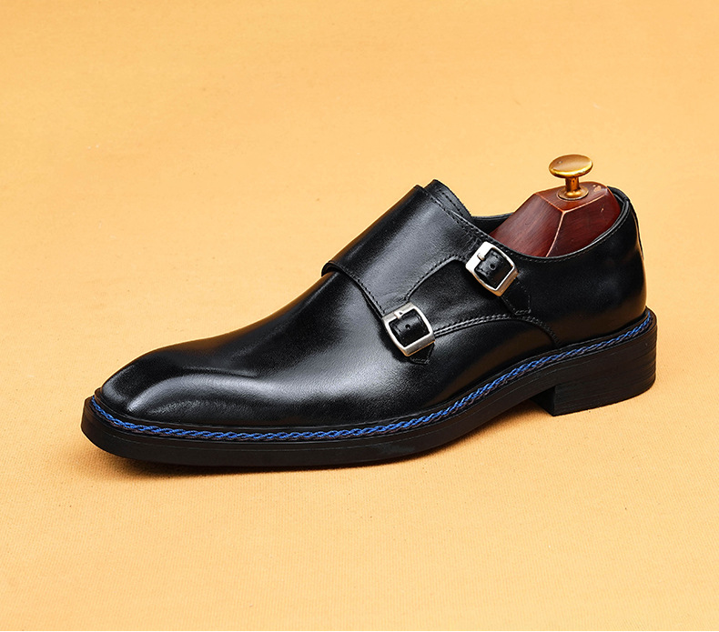 Men's Genuine Leather Buckle Monk Shoes