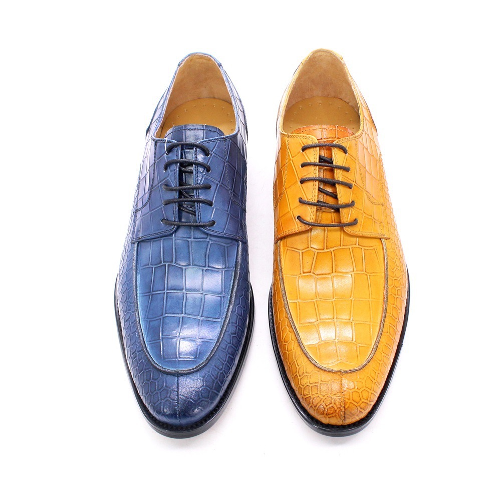 Men's Full-Grain Cowhide Crocodile Embossed Derby Shoes
