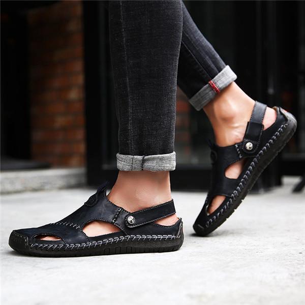 Men Hand Stitching Soft Outdoor Closed Toe Leather Sandals