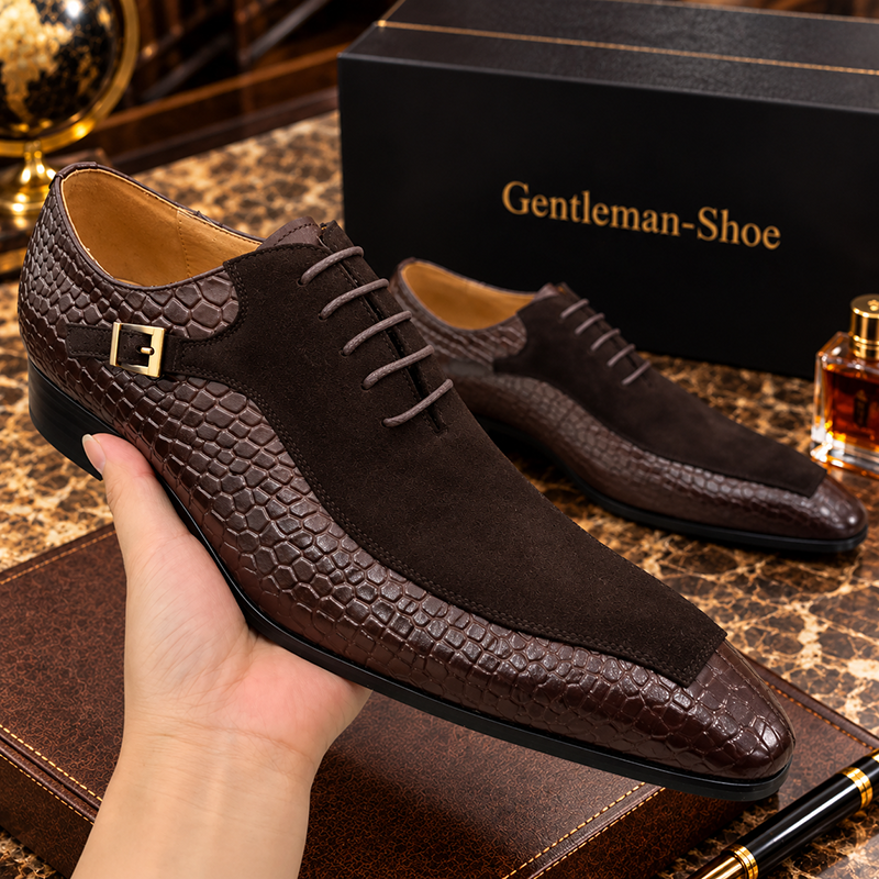Timeless Luxury: Men's Croc-Embossed Suede Leather Monk Strap Shoes