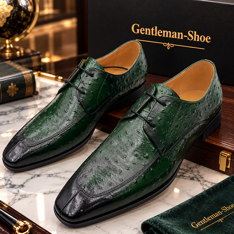 Elegant green luxury genuine leather men's dress shoes