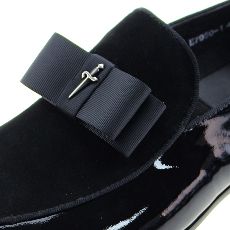 Handmade Genuine Patent Leather And Nubuck Leather Patchwork With Bow Tie Men Wedding Dress Shoes