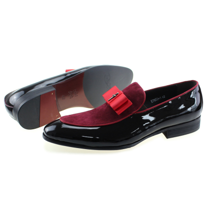 Handmade Genuine Patent Leather And Nubuck Leather Patchwork With Bow Tie Men Wedding Dress Shoes