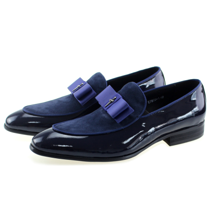 Handmade Genuine Patent Leather And Nubuck Leather Patchwork With Bow Tie Men Wedding Dress Shoes
