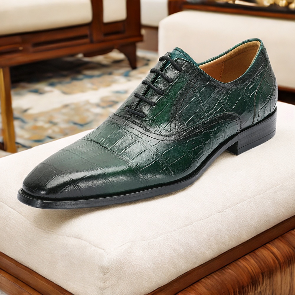 Fashion business casual men's green lace-up pointed leather shoes