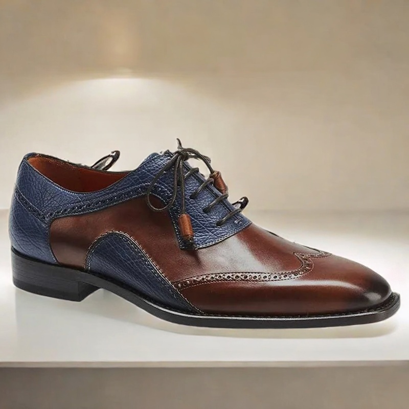 GENTLEMAN-Men's brown and blue leather stitching casual leather shoes