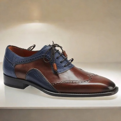 GENTLEMAN-Men's brown and blue leather stitching casual leather shoes