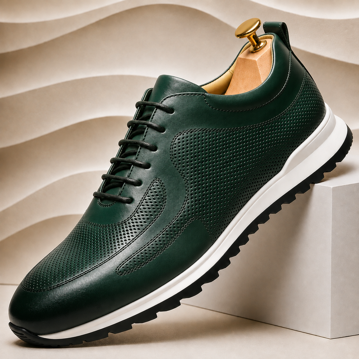 Men’s Genuine Leather Perforated Lace-Up Sneakers – Multiple Colors