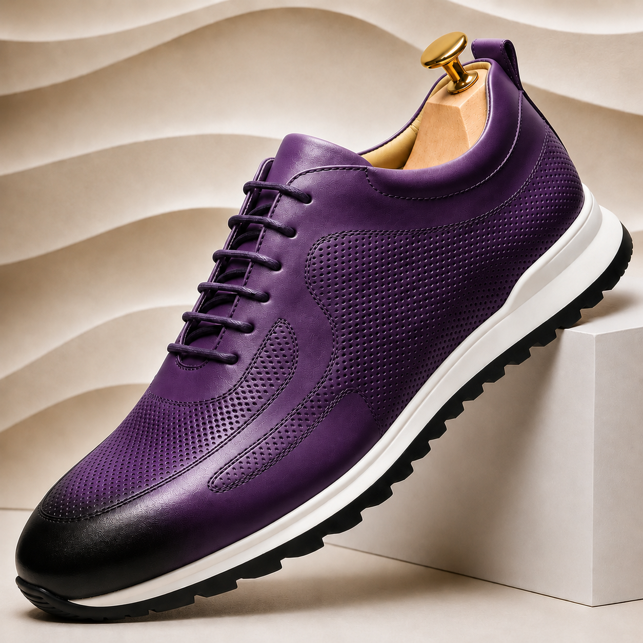 Men’s Genuine Leather Perforated Lace-Up Sneakers – Multiple Colors