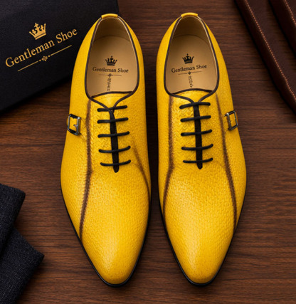 Luxury Yellow Textured Leather Monk Strap Oxfords Men's Formal Dress Shoes