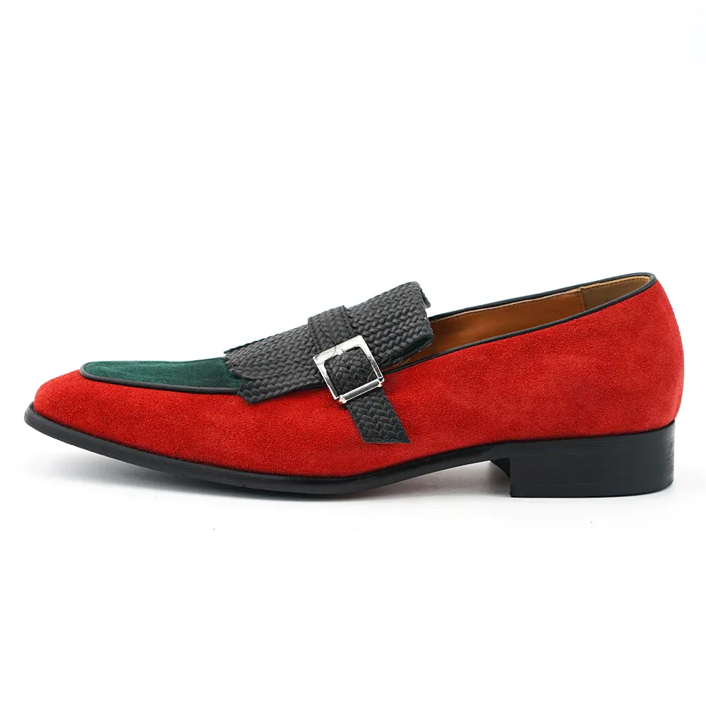 Men's handmade genuine leather woven buckle tassel loafers