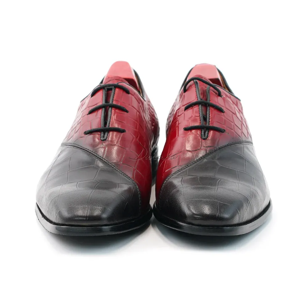 Men's red and black embossed Oxford shoes