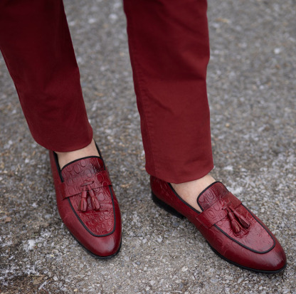 Men's Genuine Leather Croc-Embossed Tassel Loafers