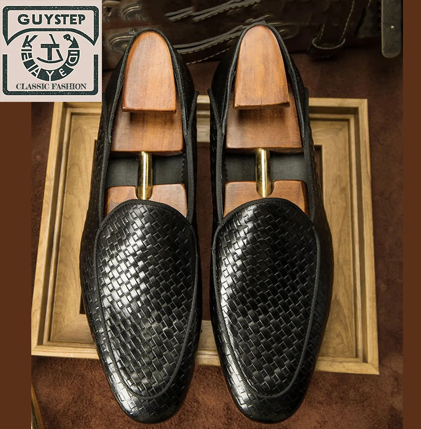 GUYSTEP™-luxury black color slip-on  leather loafers shoes men