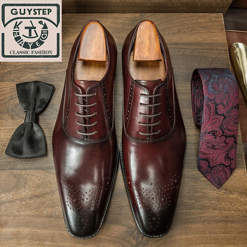 GUYSTEP™-luxury men oxford shoes handmade genuine leather men's dress shoes