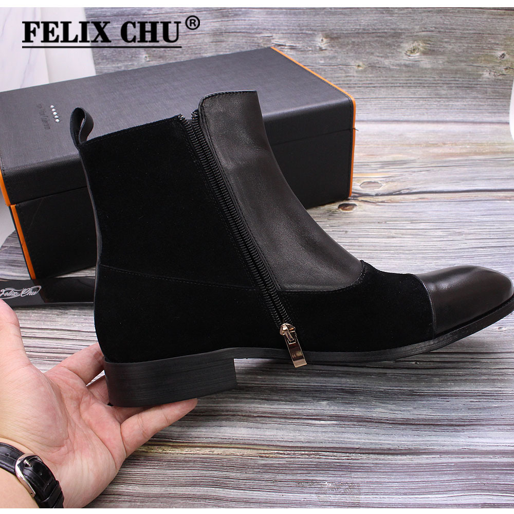 Men's Black Suede & Leather Double-Buckle Chelsea Boots - Sleek Formal Casual Ankle Boots