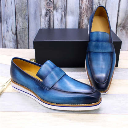 GUYSTEP-Italian Men Slip On Casual Dress Shoes Genuine Leather Monk Strap Business Suit Shoes