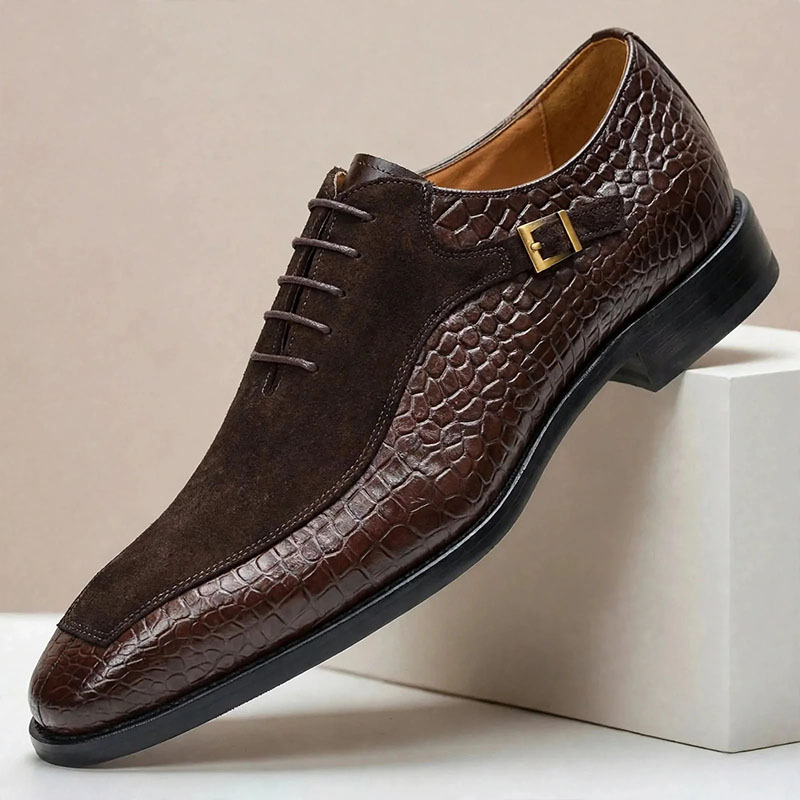 Men’s Blue Suede & Embossed Leather Lace-Up Dress Shoes