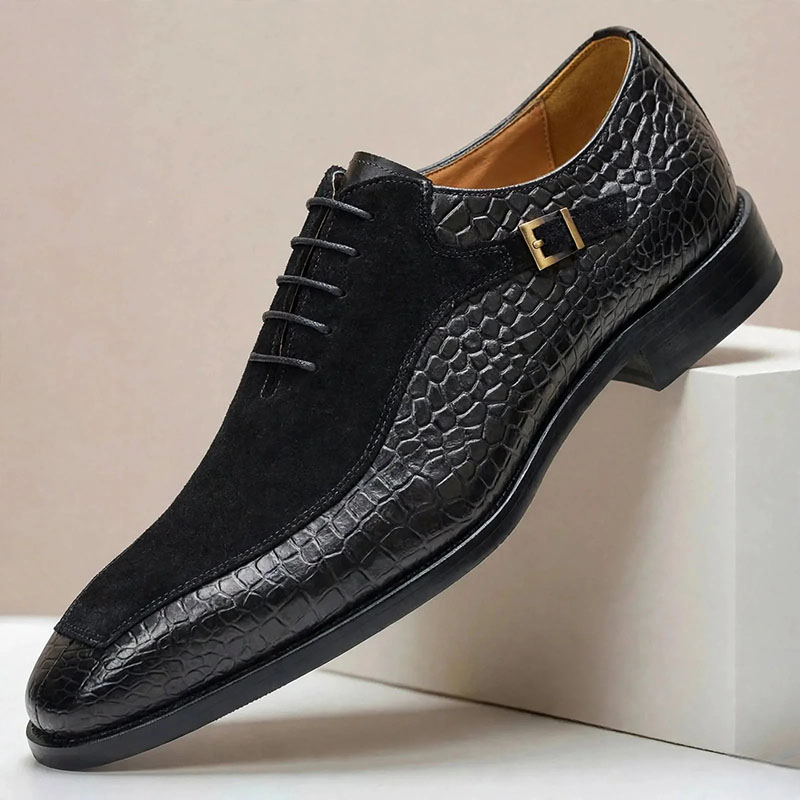 Men’s Blue Suede & Embossed Leather Lace-Up Dress Shoes