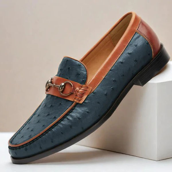 GUYSTEP™-Men's yellow-brown ostrich leather casual loafers