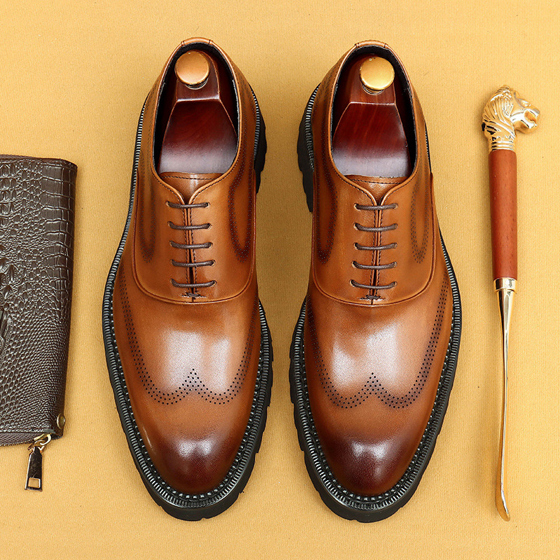 British style slip-on leather loafers with brogue detailing