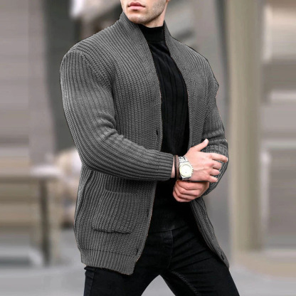 New autumn and winter European and American men's fashion casual men's clothing long sleeve stand collar pocket men's clothing solid color men's cardigan men's clothing