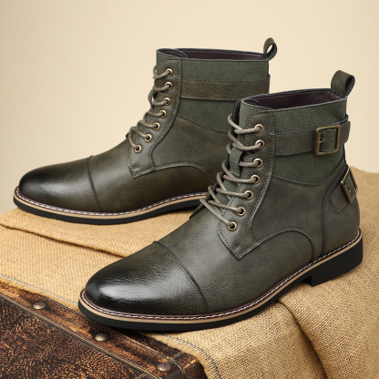 2024 new British style men's casual Martin boots non-slip retro mid-cut pointed leather boots sleeve work boots