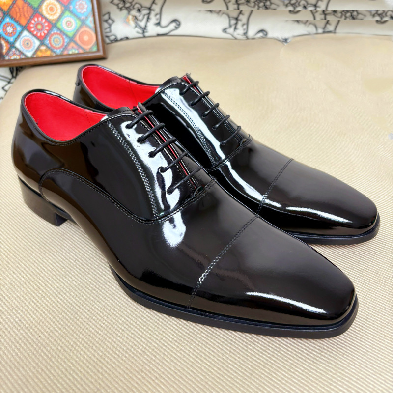 Red bottom genuine leather lace-up men's versatile leather shoes