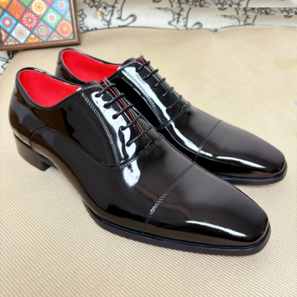 Red bottom genuine leather lace-up men's versatile leather shoes