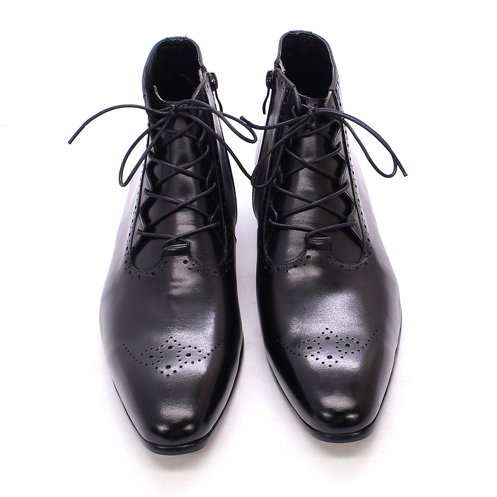 Men's classic handmade genuine leather ankle boots high-top pointed business boots